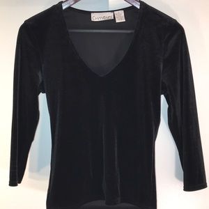 Currents Velvet 3/4 sleeve top size L fitted VTG S